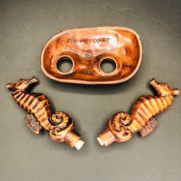 70s Treasure Craft Miami Seahorse Salt Pepper Shaker Stand Set Beach Party - Picture 6 of 10